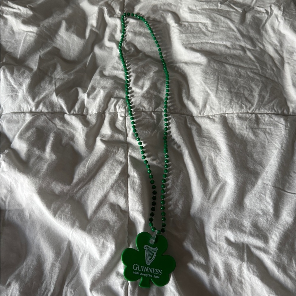 Guinness Shamrock Bead Necklace Green St. Patrick’s Day Irish Clover Pendant
